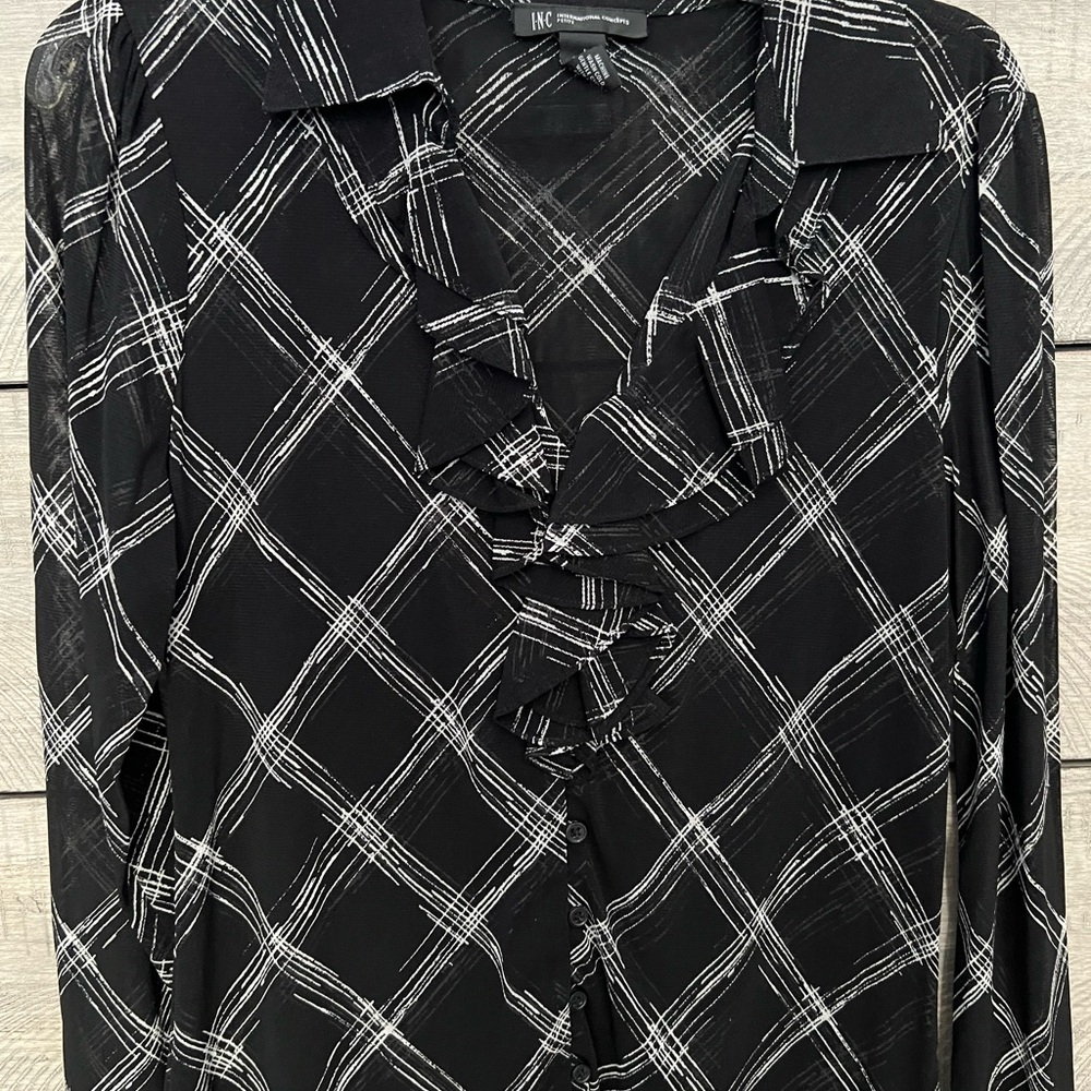 INC International Concepts Black and White Blouse